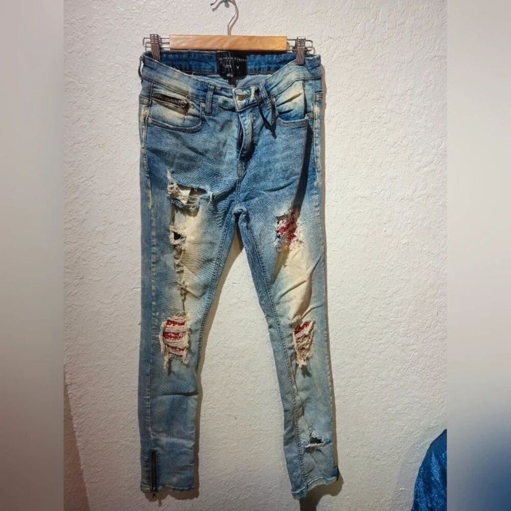 Supply & Demand Men's Distressed Light Blue Jeans Size 32 Skinny Fit